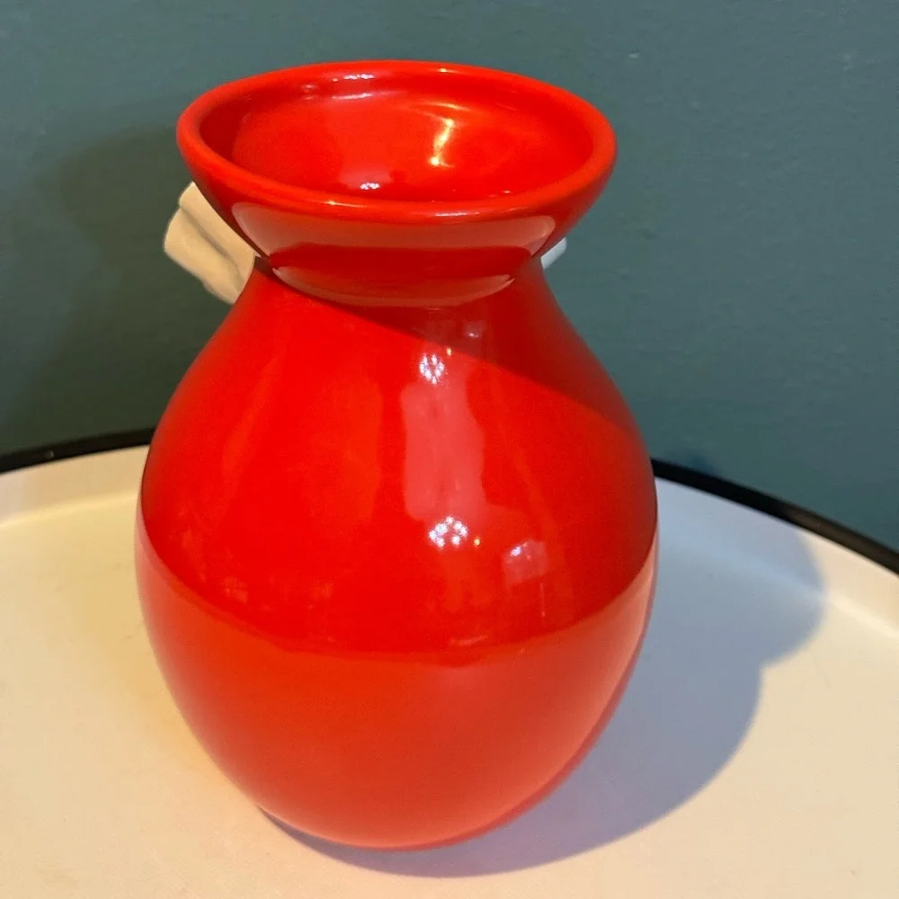 Anthropologie 3D White Poppy Red Ceramic Vase